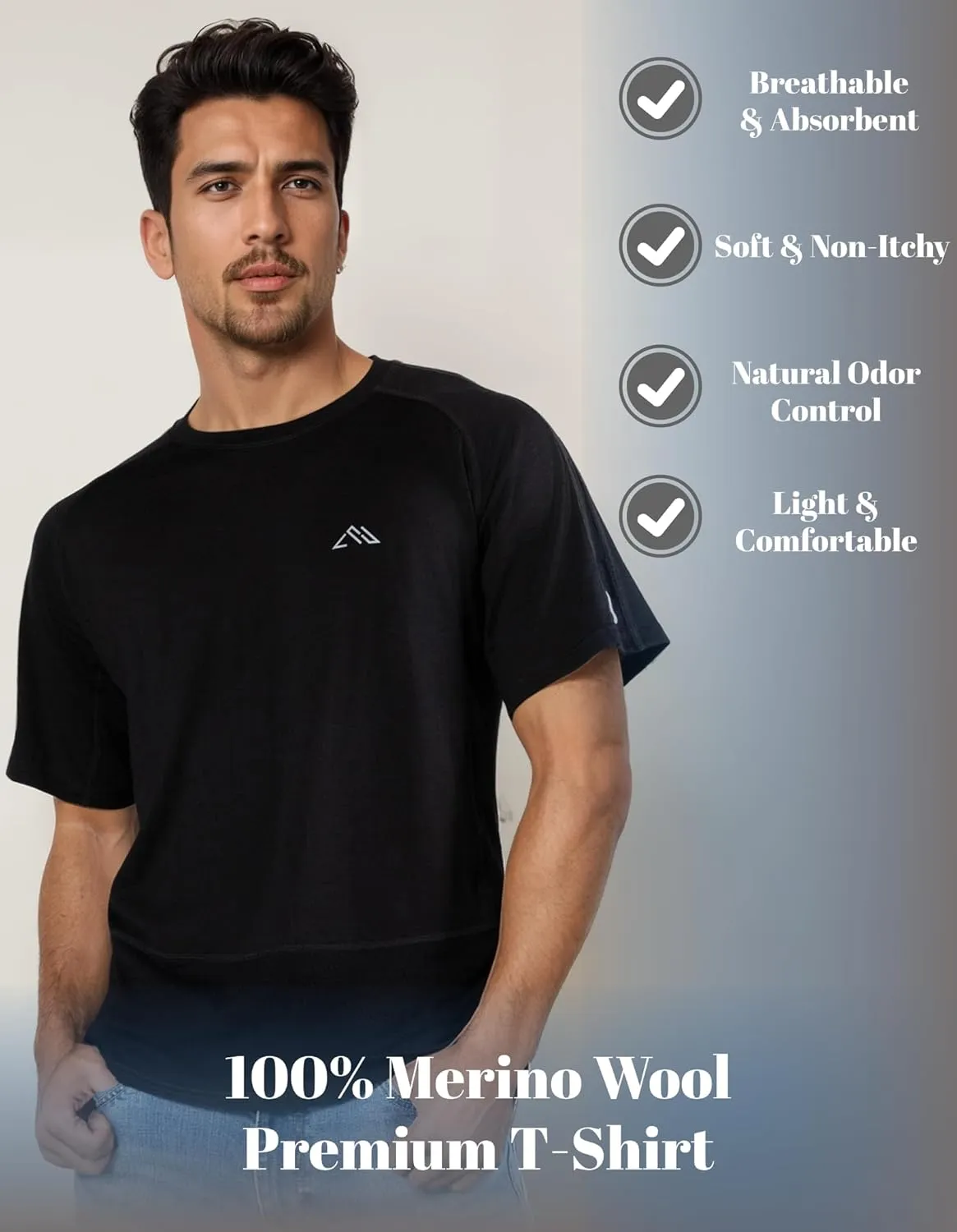 100% Merino Wool Gym T Shirts for Men, Breathable Athletic Workout Short Sleeve Tee, Moisture Wicking T-Shirts