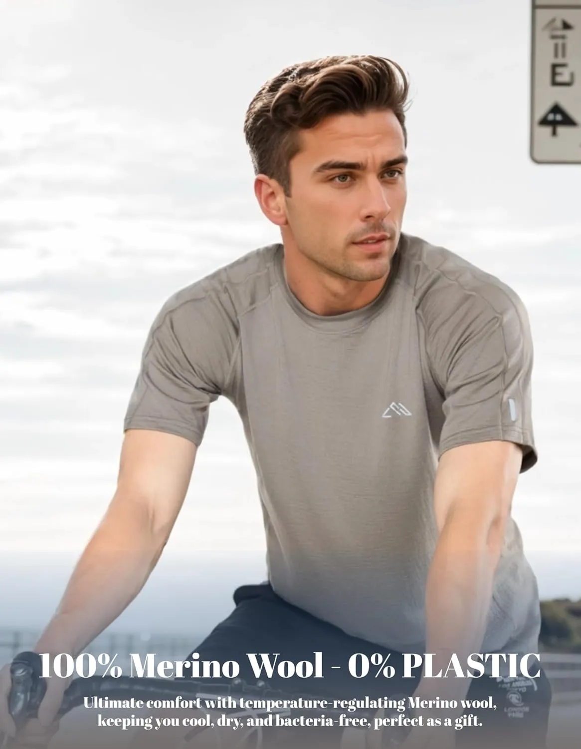 100% Merino Wool Gym T Shirts for Men, Breathable Athletic Workout Short Sleeve Tee, Moisture Wicking T-Shirts