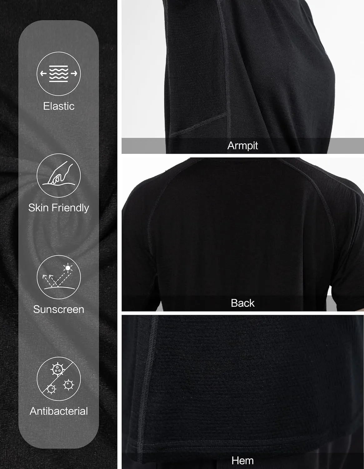 100% Merino Wool Gym T Shirts for Men, Breathable Athletic Workout Short Sleeve Tee, Moisture Wicking T-Shirts