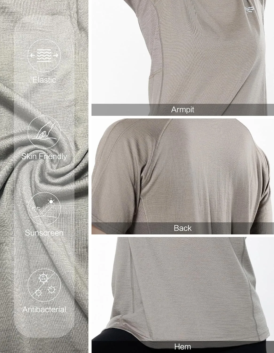 100% Merino Wool Gym T Shirts for Men, Breathable Athletic Workout Short Sleeve Tee, Moisture Wicking T-Shirts