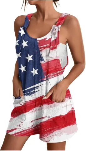 4th of July Outfits for Women,Patriotic American Flag Rompers Adjustable Straps Fourth of July Short Jumpsuit 2025