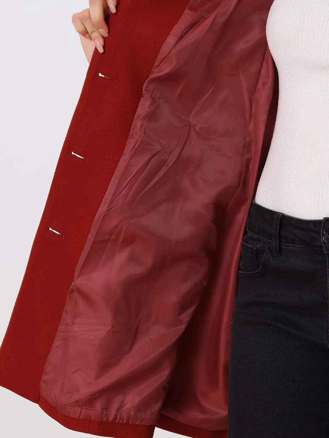 Allegra K Women's Winter Overcoat Pea Coat Elegant V Neck Single Breasted Coat Outerwear