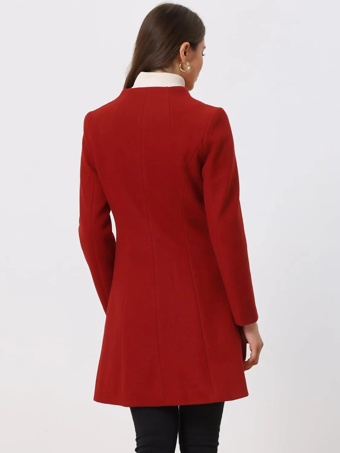 Allegra K Women's Winter Overcoat Pea Coat Elegant V Neck Single Breasted Coat Outerwear