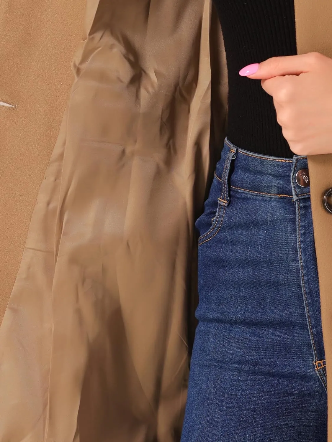 Allegra K Women's Winter Overcoat Pea Coat Elegant V Neck Single Breasted Coat Outerwear