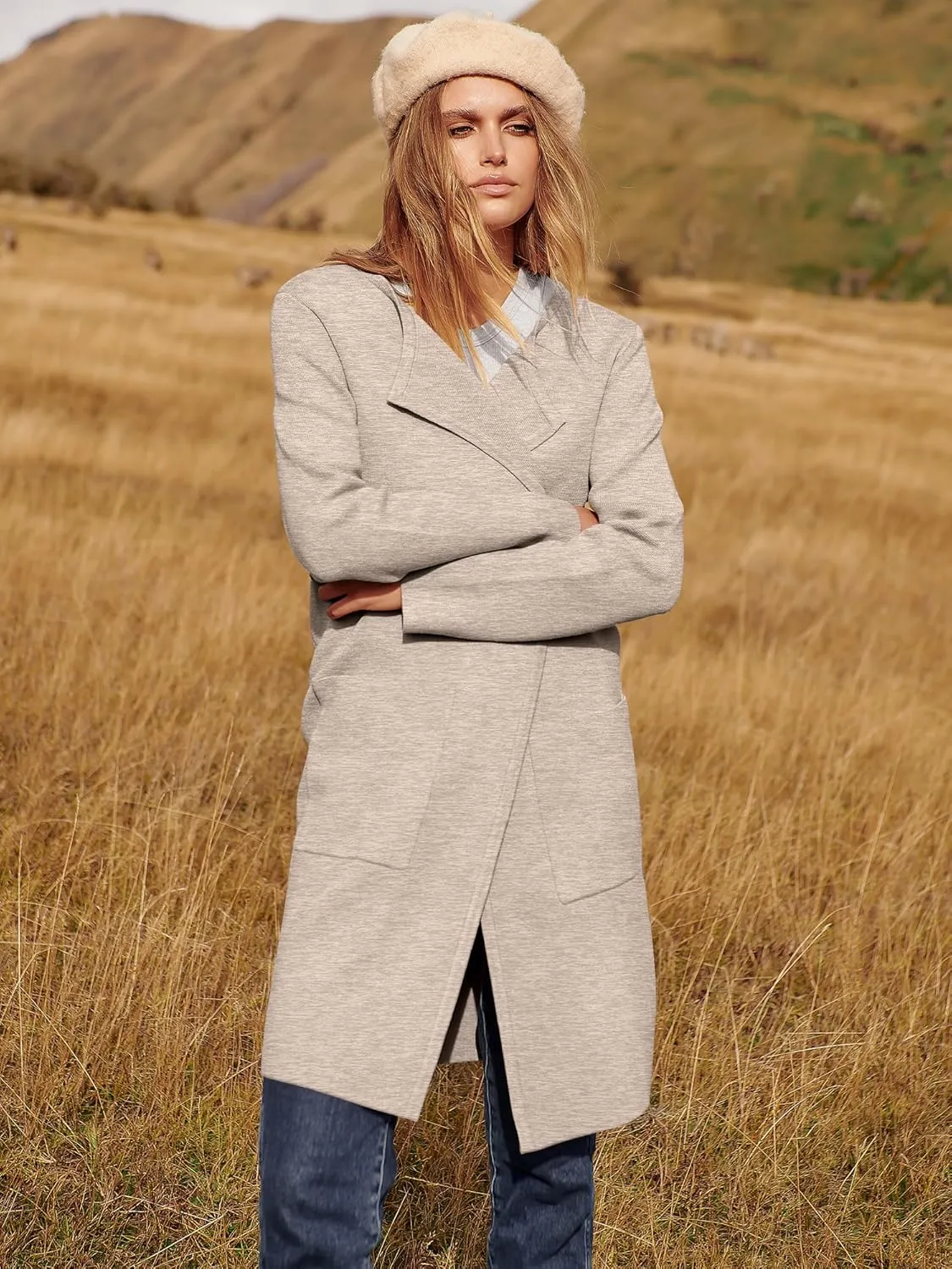 ANRABESS Women's Open Front Knit Lightweight Cardigan Casual Long Coatigan Sweater Lady Jacket Coat 2025 Fall Outerwear