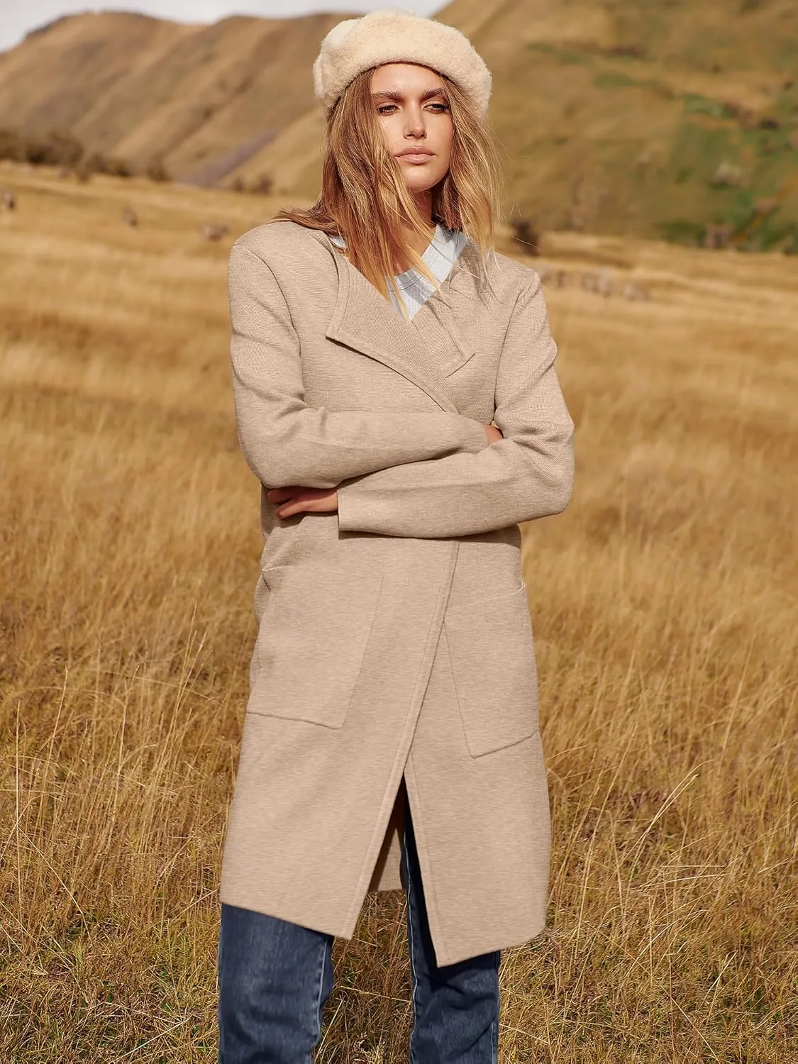 ANRABESS Women's Open Front Knit Lightweight Cardigan Casual Long Coatigan Sweater Lady Jacket Coat 2025 Fall Outerwear