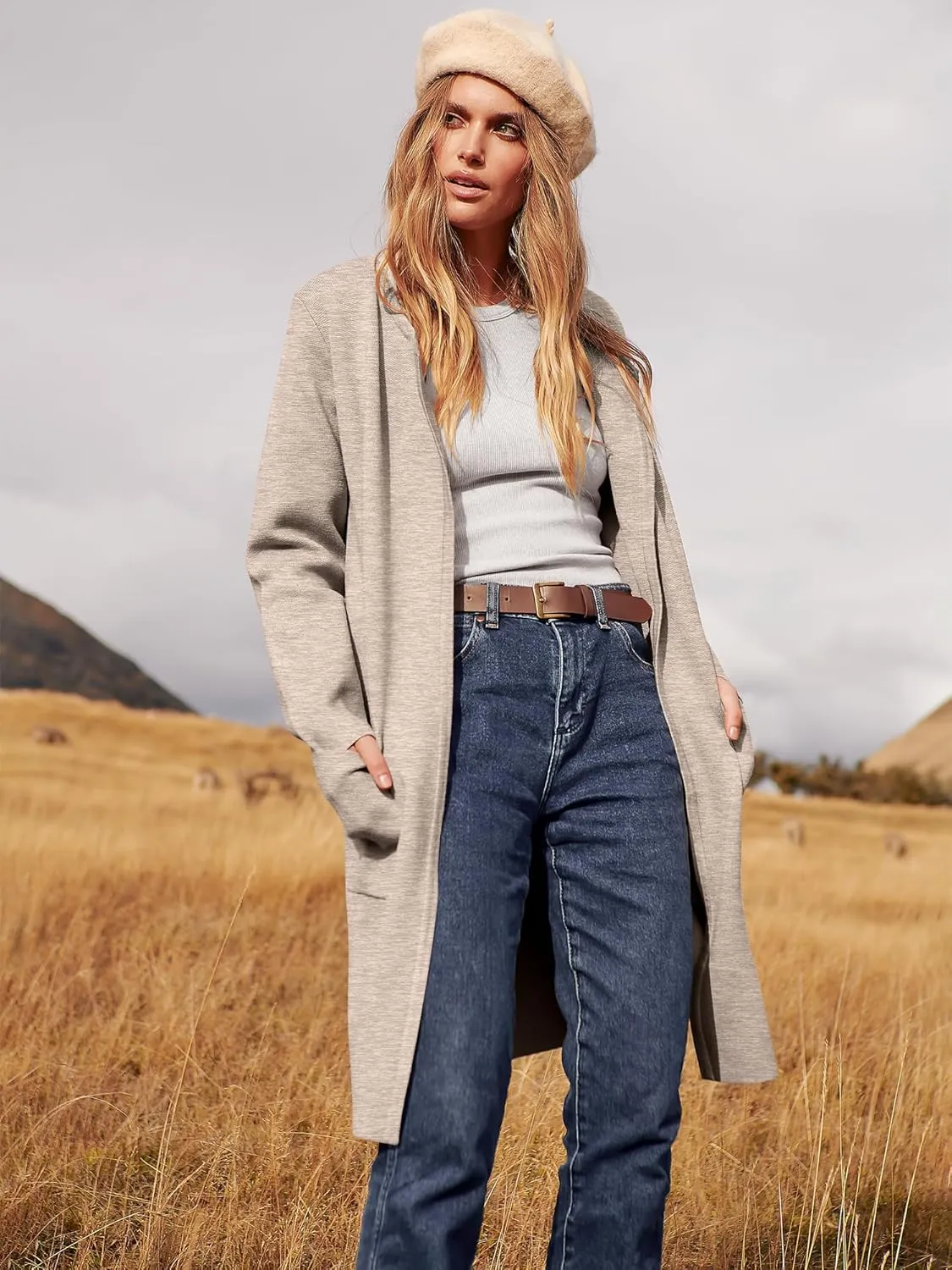 ANRABESS Women's Open Front Knit Lightweight Cardigan Casual Long Coatigan Sweater Lady Jacket Coat 2025 Fall Outerwear