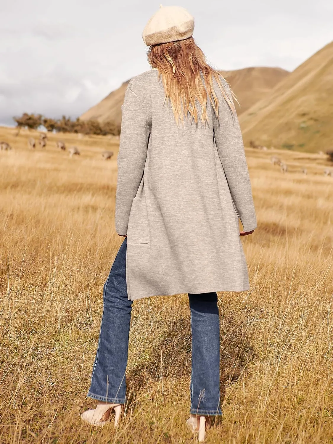 ANRABESS Women's Open Front Knit Lightweight Cardigan Casual Long Coatigan Sweater Lady Jacket Coat 2025 Fall Outerwear