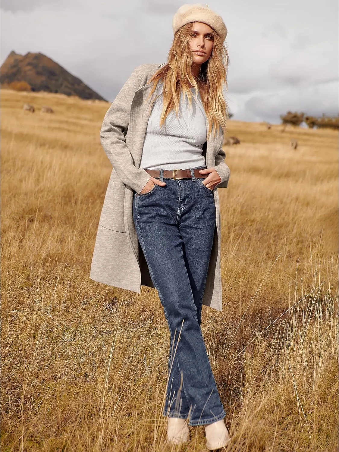 ANRABESS Women's Open Front Knit Lightweight Cardigan Casual Long Coatigan Sweater Lady Jacket Coat 2025 Fall Outerwear