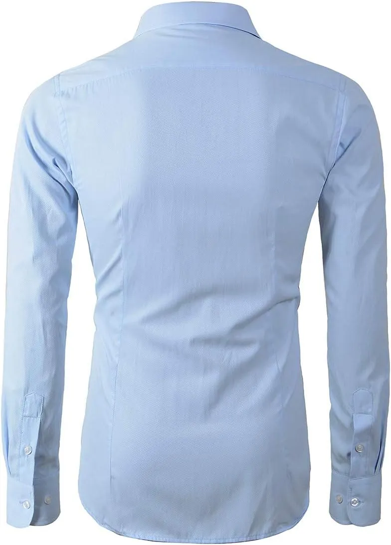 Beninos Men's Dress Shirts Solid Long Sleeve Texture Formal Shirt Business Casual Button Down Shirts