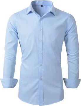 Beninos Men's Dress Shirts Solid Long Sleeve Texture Formal Shirt Business Casual Button Down Shirts