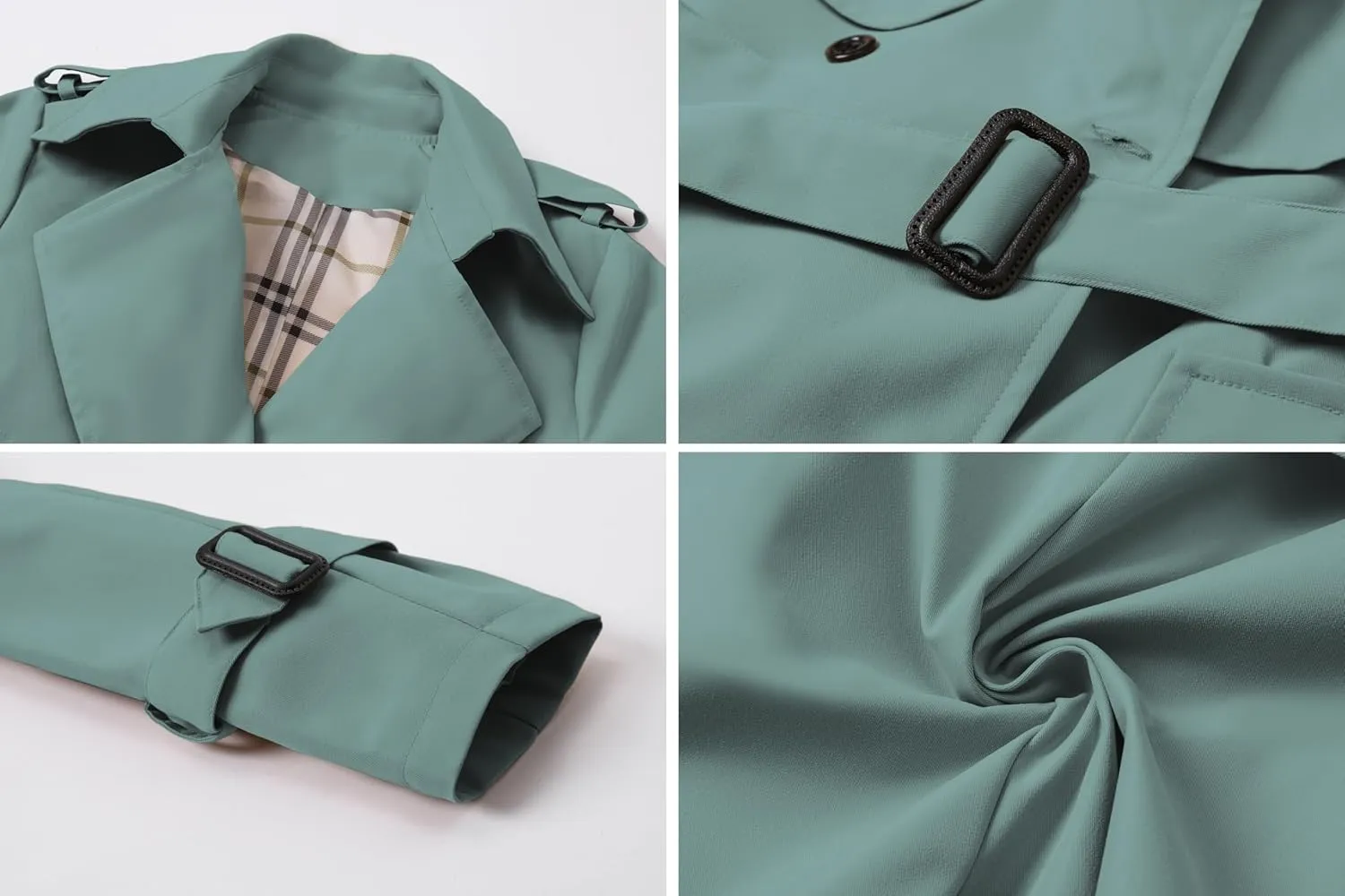 Betusline Women's Long Double-Breasted Waterproof Trench Coat with Belt