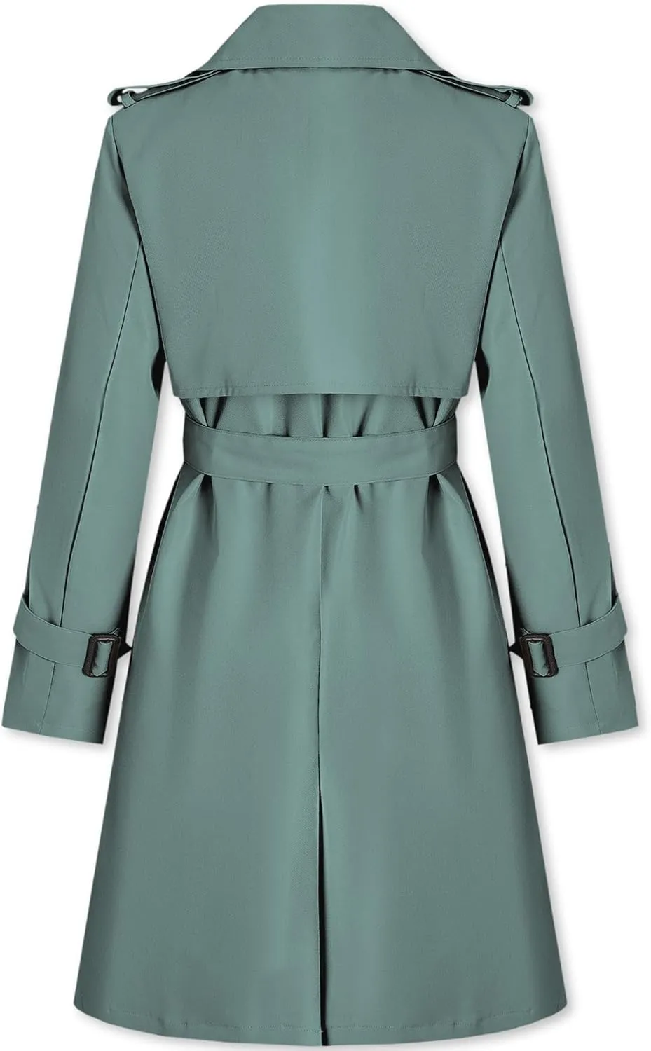 Betusline Women's Long Double-Breasted Waterproof Trench Coat with Belt