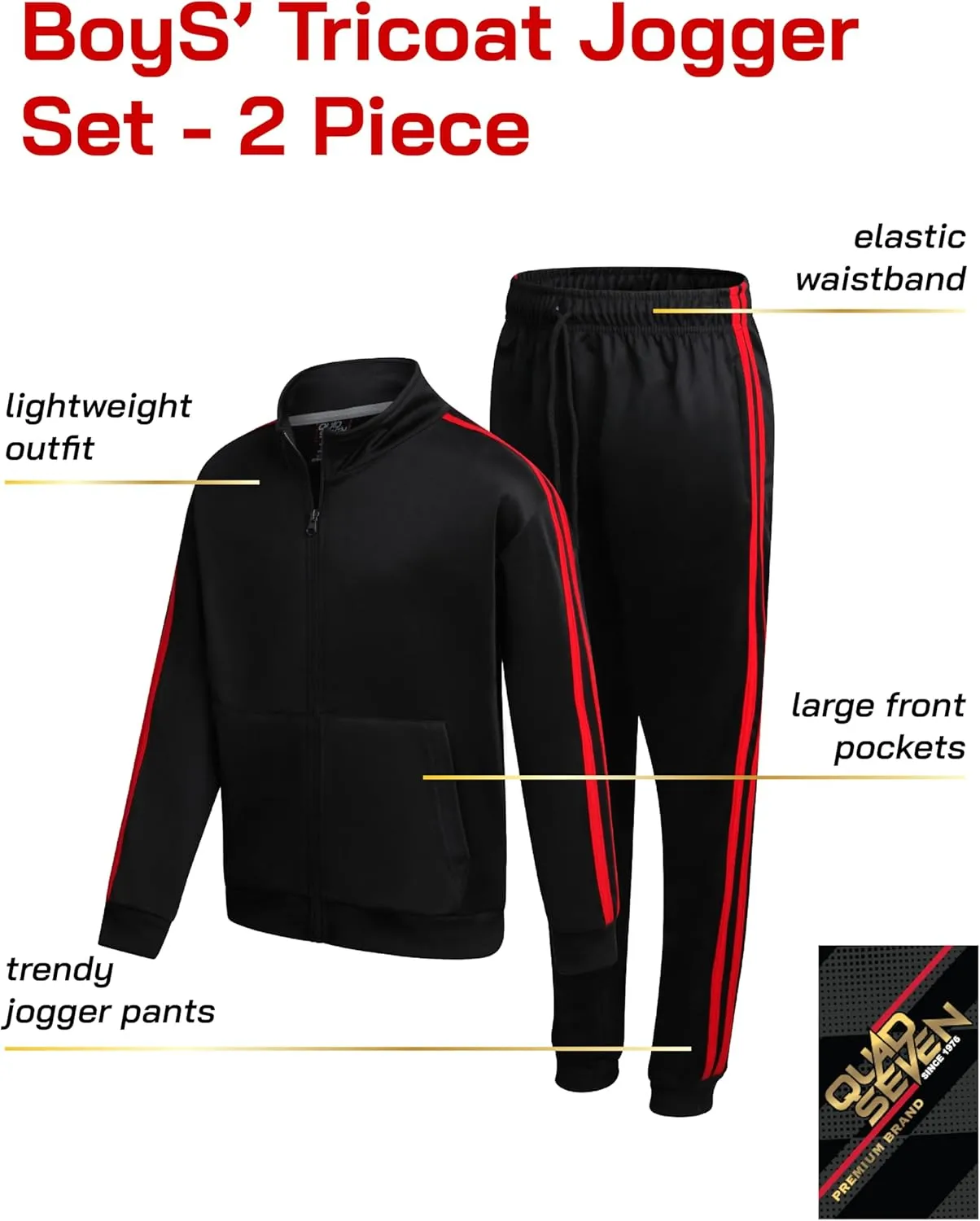 Boys' Tricot Jogger Set - 2 Piece Active Performance Zip-Up Tracksuit Set (Size: 4-18)