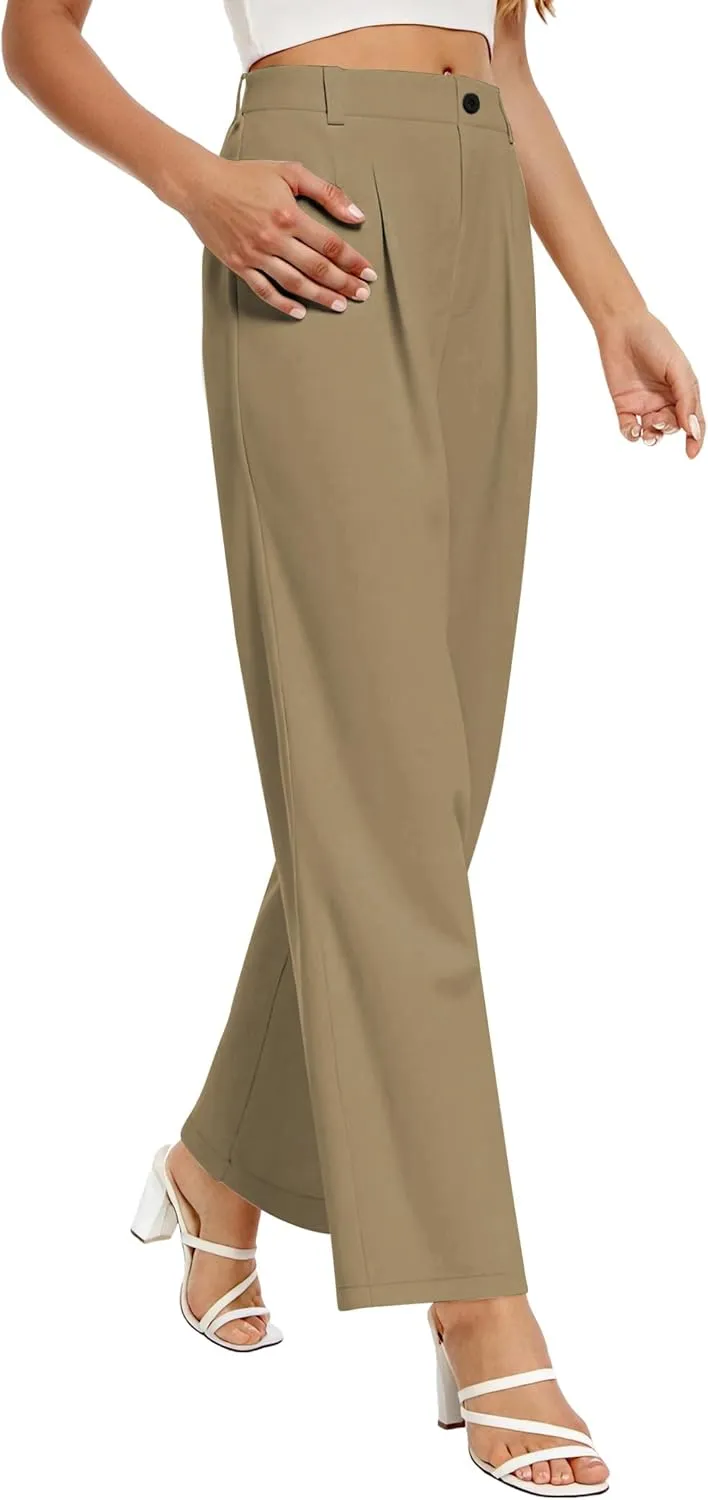 Buauty Womens Wide Leg Pants High Stretchy Waisted Dress Pants Business Casual Work Trousers Dressy Outfits with Pockets