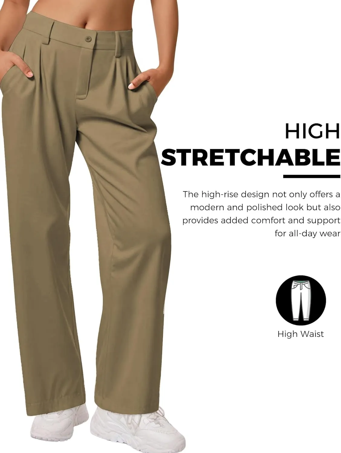 Buauty Womens Wide Leg Pants High Stretchy Waisted Dress Pants Business Casual Work Trousers Dressy Outfits with Pockets