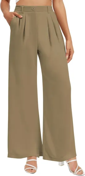 Buauty Womens Wide Leg Pants High Stretchy Waisted Dress Pants Business Casual Work Trousers Dressy Outfits with Pockets