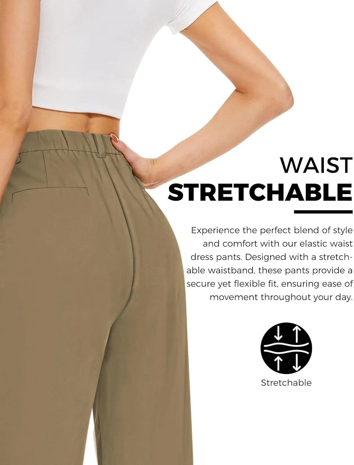 Buauty Womens Wide Leg Pants High Stretchy Waisted Dress Pants Business Casual Work Trousers Dressy Outfits with Pockets