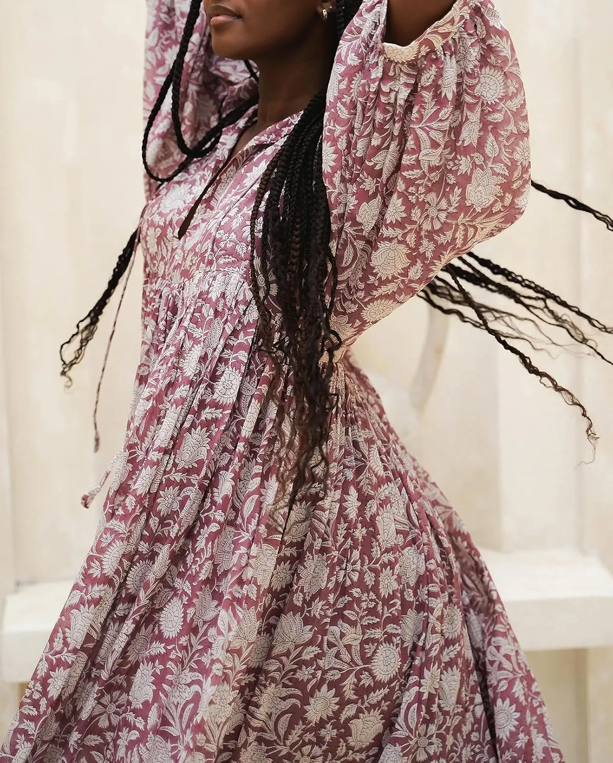 Casual Summer Dresses for Women Swing Floral Half Open Collar Boho Puff Sleeve Loose Midi Beach Dress