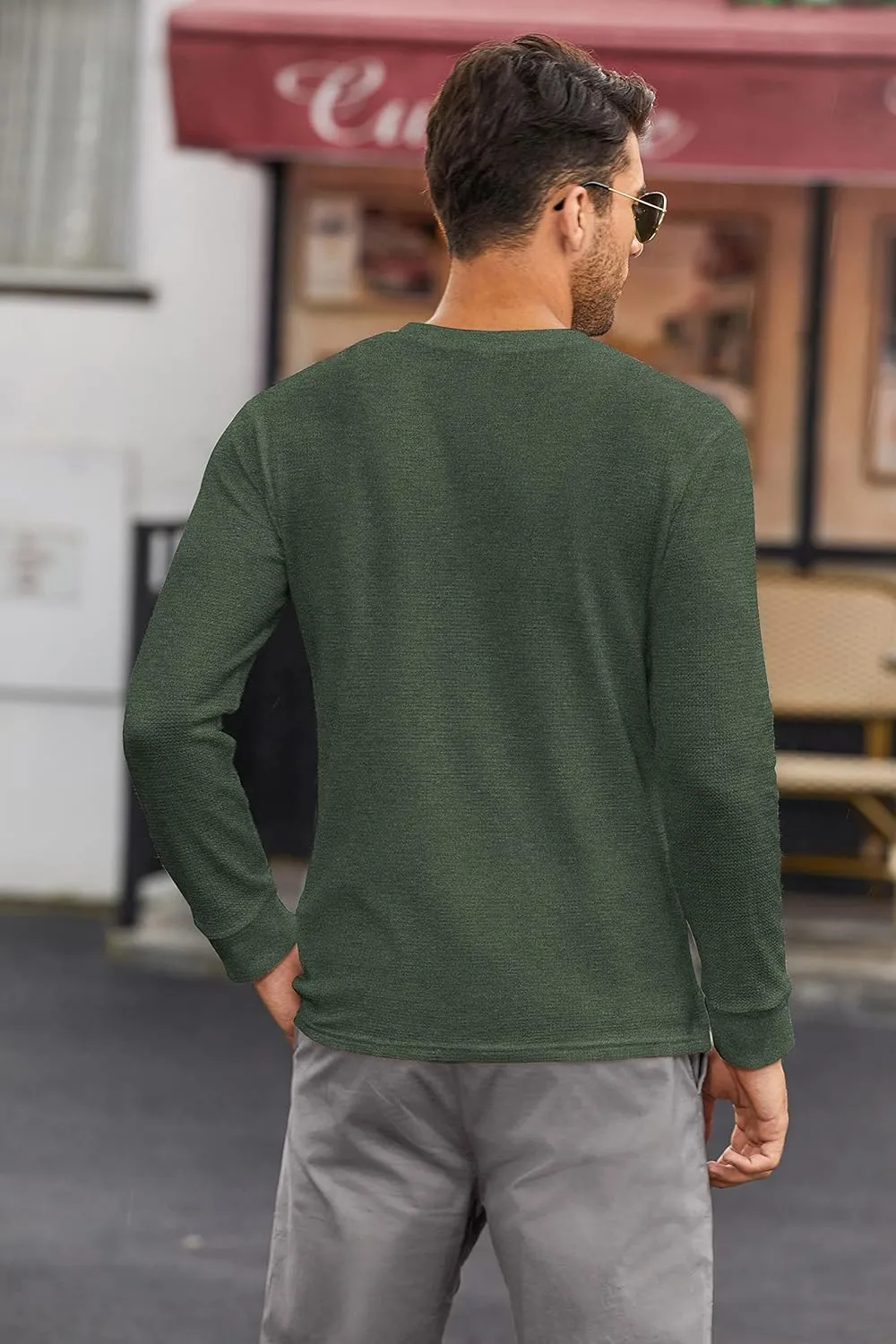 COOFANDY Men's Henley Shirts Long Sleeve Basic Waffle Pique Pullover T-Shirt with Pocket