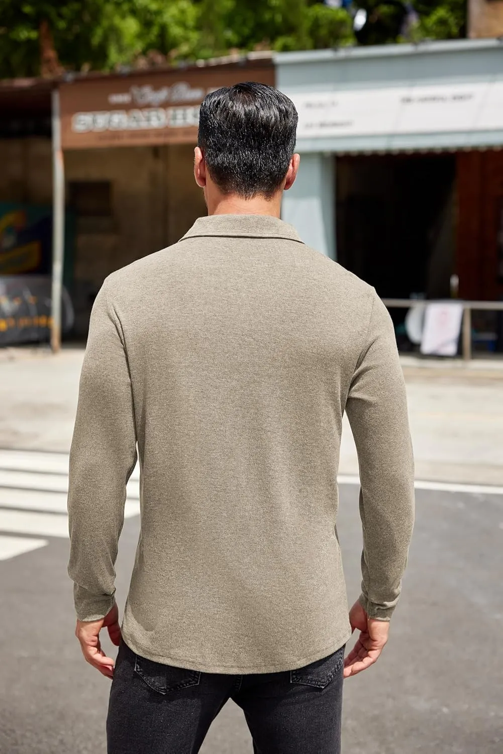 COOFANDY Men's Long Sleeve Polo Shirt Casual Dress Button Polo T Shirt with Pocket Basic Lightweight Collared Golf Shirt