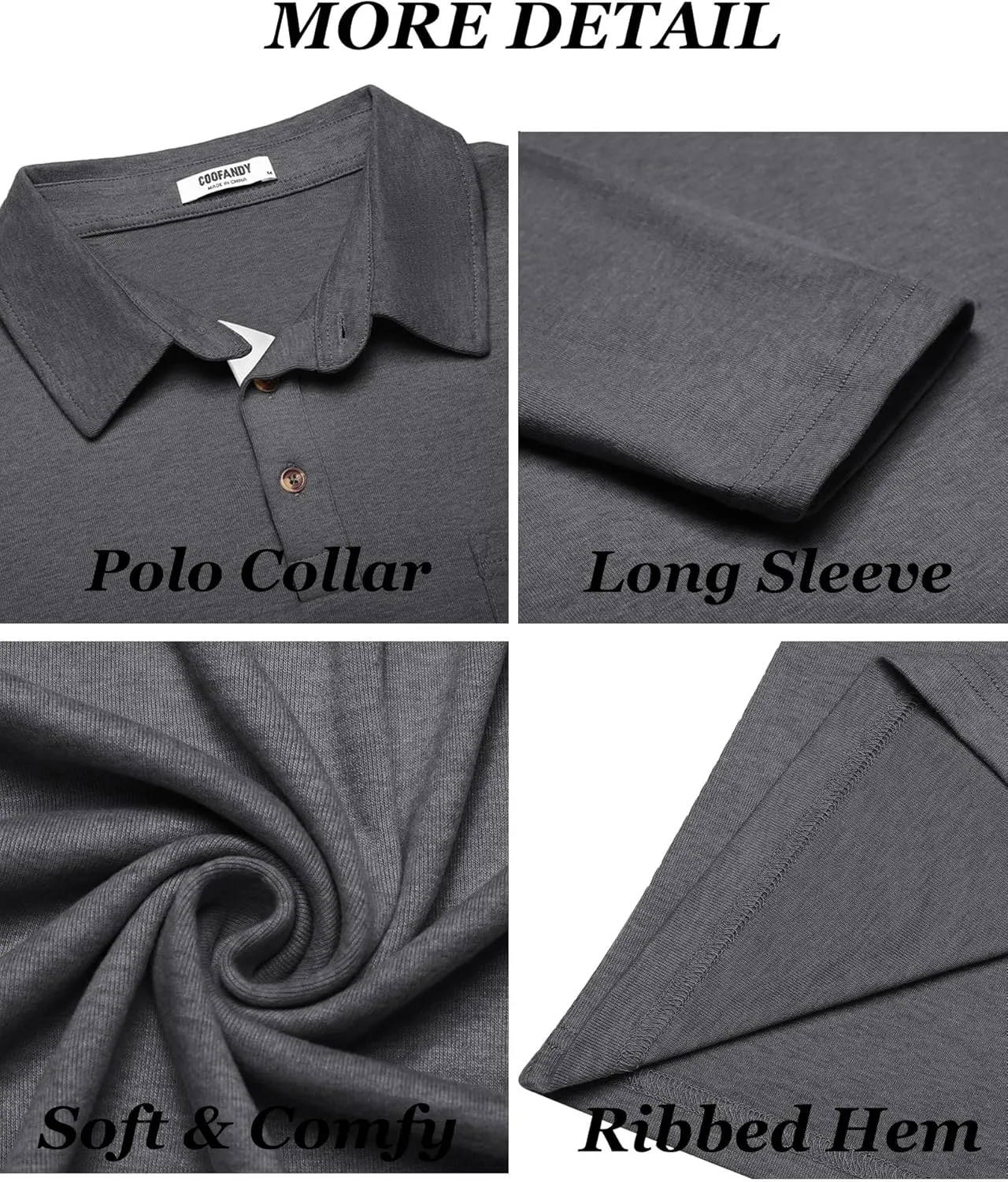 COOFANDY Men's Long Sleeve Polo Shirt Casual Dress Button Polo T Shirt with Pocket Basic Lightweight Collared Golf Shirt