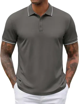 COOFANDY Mens Polo Shirts Short Sleeve Golf Polo Button Pullover Casual Contrast Color Basic T Shirt Ribbed Collar