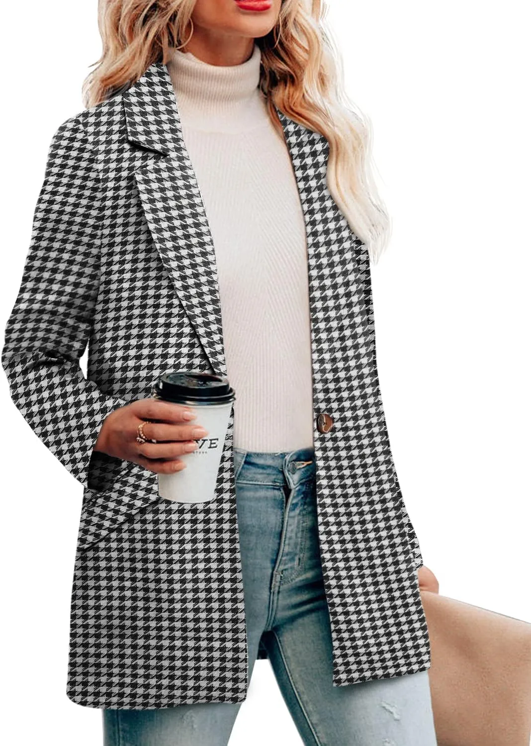 CRAZY GRID Womens Casual Blazer Jacket Long Sleeve Open Front Work Office Blazer Lapel Button Jacket