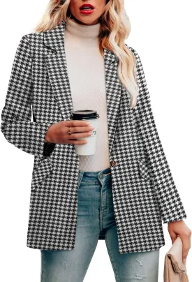 CRAZY GRID Womens Casual Blazer Jacket Long Sleeve Open Front Work Office Blazer Lapel Button Jacket