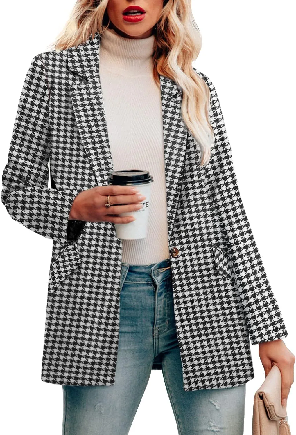 CRAZY GRID Womens Casual Blazer Jacket Long Sleeve Open Front Work Office Blazer Lapel Button Jacket