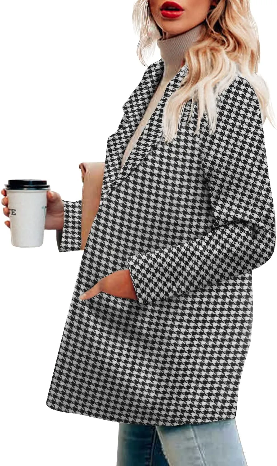 CRAZY GRID Womens Casual Blazer Jacket Long Sleeve Open Front Work Office Blazer Lapel Button Jacket