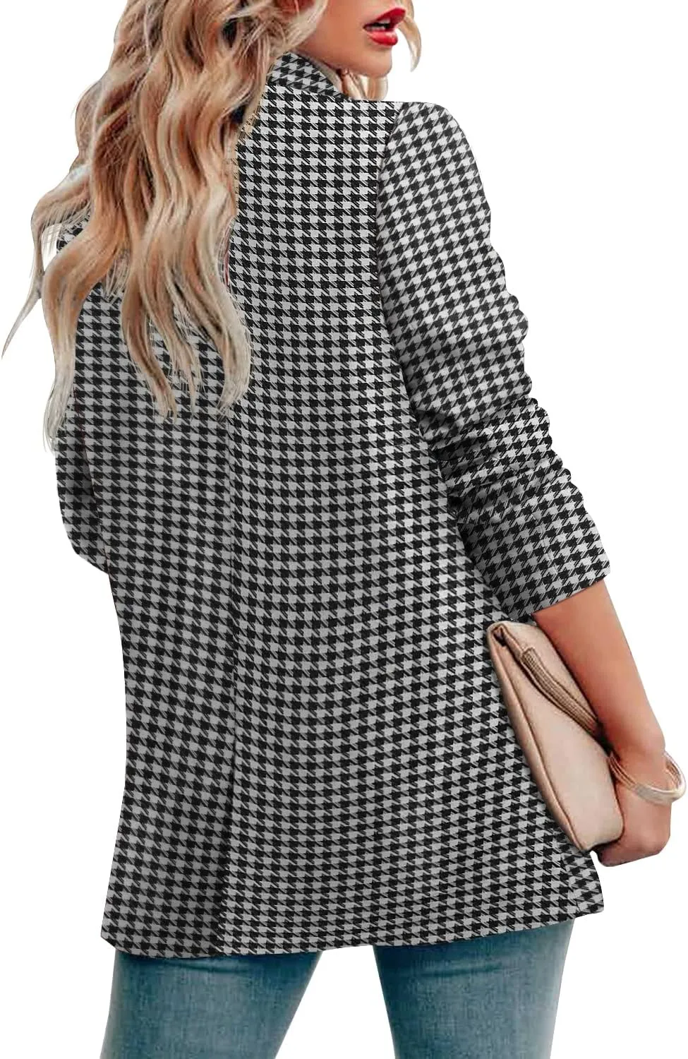 CRAZY GRID Womens Casual Blazer Jacket Long Sleeve Open Front Work Office Blazer Lapel Button Jacket