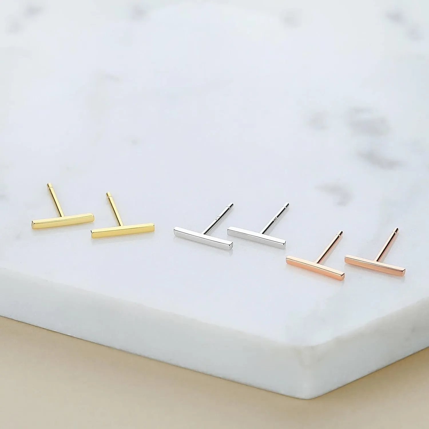 Dainty Mini Bar Stud Earrings for Women 925 Sterling Silver Hypoallergenic Everyday Jewelry