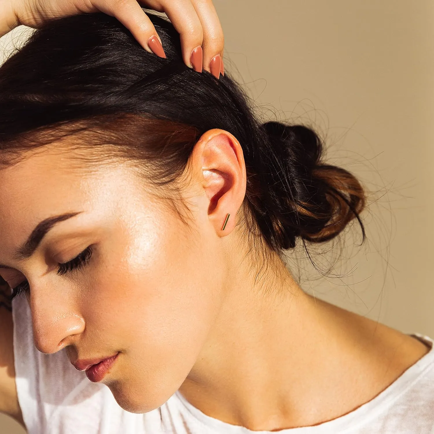 Dainty Mini Bar Stud Earrings for Women 925 Sterling Silver Hypoallergenic Everyday Jewelry