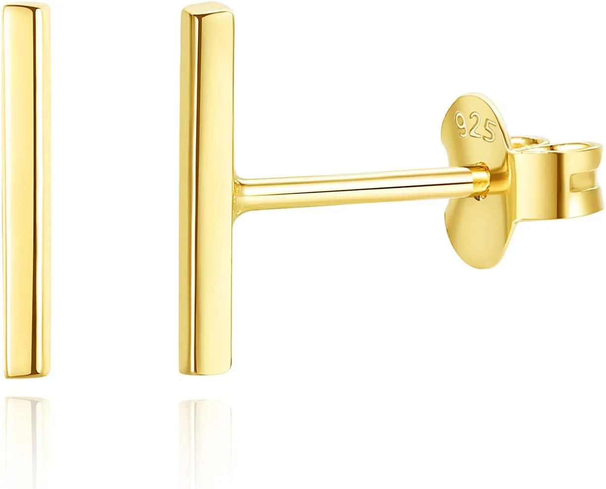 Dainty Mini Bar Stud Earrings for Women 925 Sterling Silver Hypoallergenic Everyday Jewelry