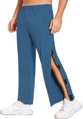 Deyeek Men's Tear Away Pants 2 Side Snap Open Bottom Sweatpants Loose Fit Casual Post Surgery Pants with Pockets