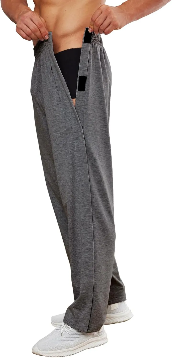 Deyeek Men's Tear Away Pants 2 Side Snap Open Bottom Sweatpants Loose Fit Casual Post Surgery Pants with Pockets