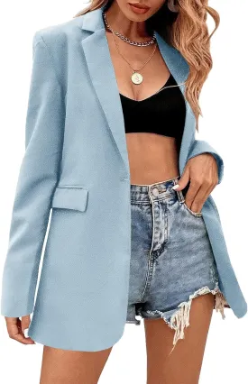 Febriajuce Women's Casual Long Sleeve Lapel Oversized Button Work Office Blazer Suit Jacket