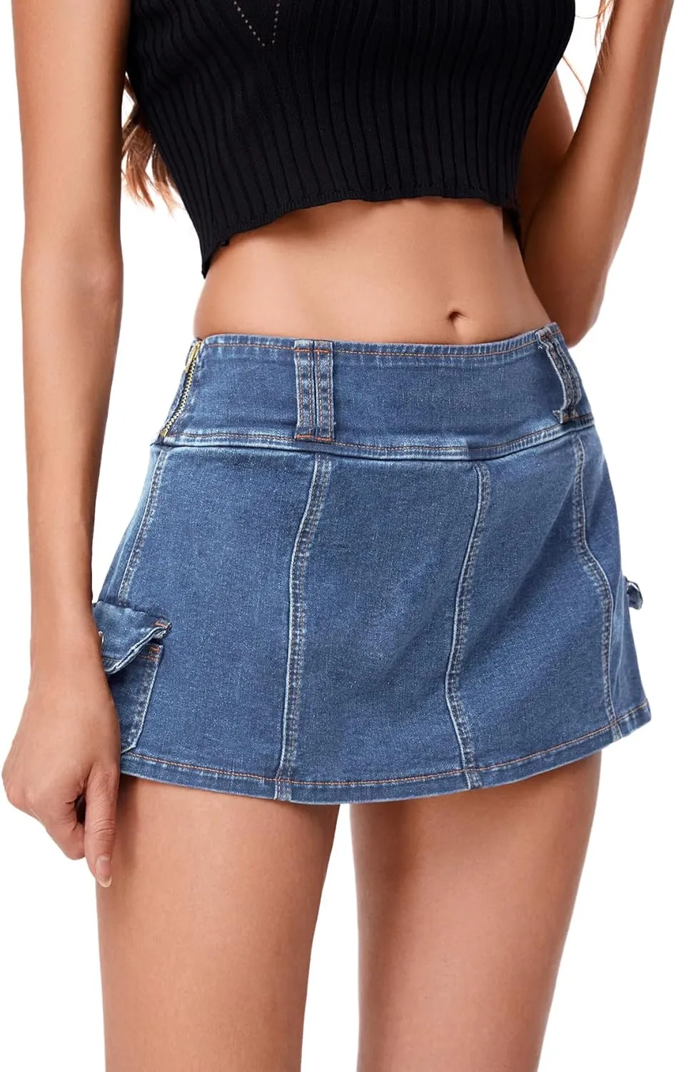 Floerns Women's Casual A Line Flare Jean Denim Mini Skirts with Pocket