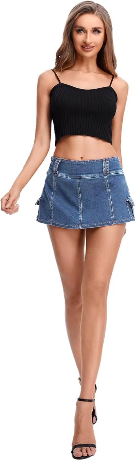 Floerns Women's Casual A Line Flare Jean Denim Mini Skirts with Pocket