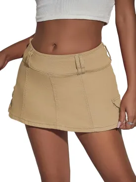 Floerns Women's Casual A Line Flare Jean Denim Mini Skirts with Pocket