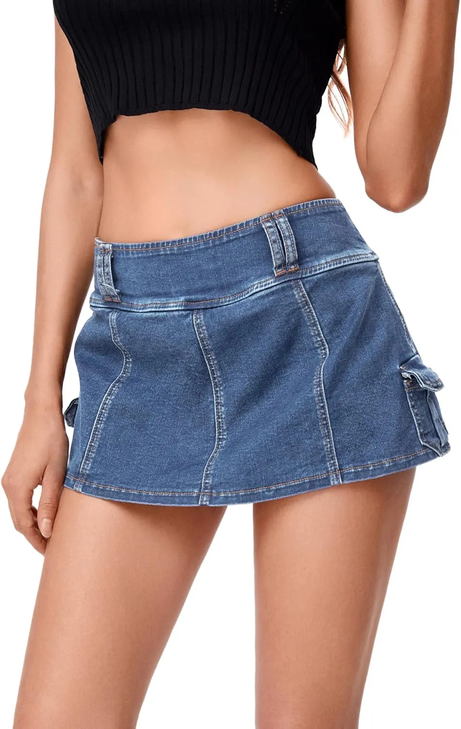 Floerns Women's Casual A Line Flare Jean Denim Mini Skirts with Pocket