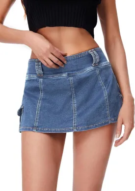 Floerns Women's Casual A Line Flare Jean Denim Mini Skirts with Pocket