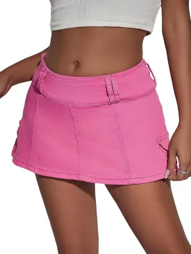 Floerns Women's Casual A Line Flare Jean Denim Mini Skirts with Pocket