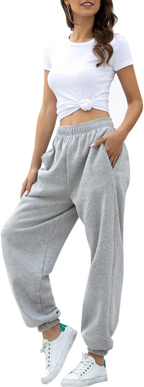 HeSaYep Women's High Waisted Sweatpants Workout Active Joggers Pants Baggy Lounge Bottoms