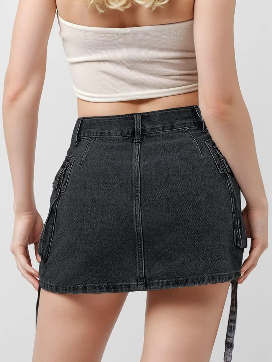 Jean Skirt for Women Denim Skirt Stretchy Y2K Cargo Skirt with Pockets Low Waist Jean Skirts