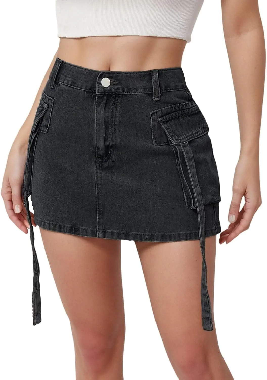 Jean Skirt for Women Denim Skirt Stretchy Y2K Cargo Skirt with Pockets Low Waist Jean Skirts