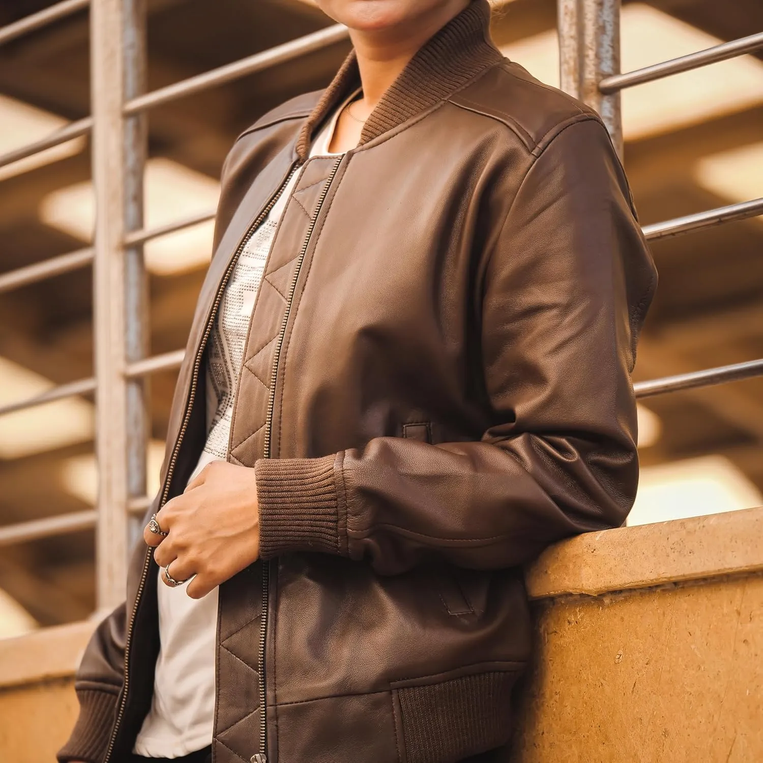 Jild Classical Varsity Style Leather Jacket Women - Casual Fashion Windbreaker Moto Biker Genuine Leather Bomber Jacket Women