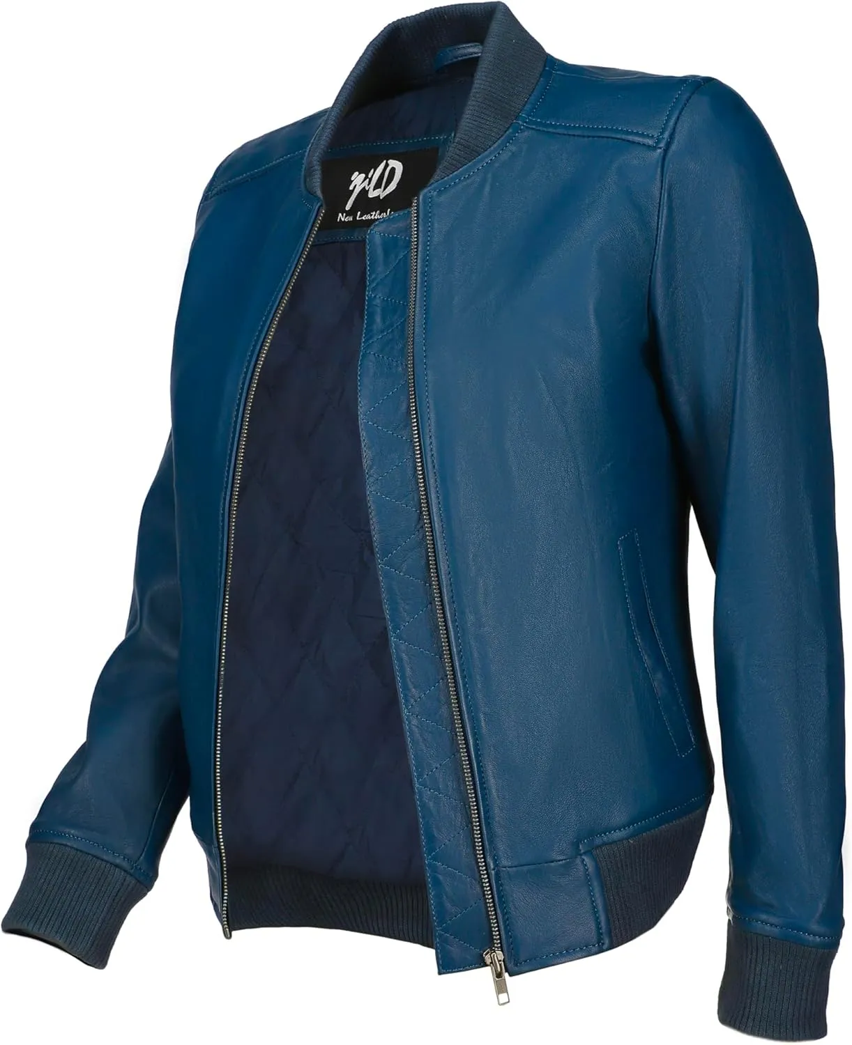 Jild Classical Varsity Style Leather Jacket Women - Casual Fashion Windbreaker Moto Biker Genuine Leather Bomber Jacket Women