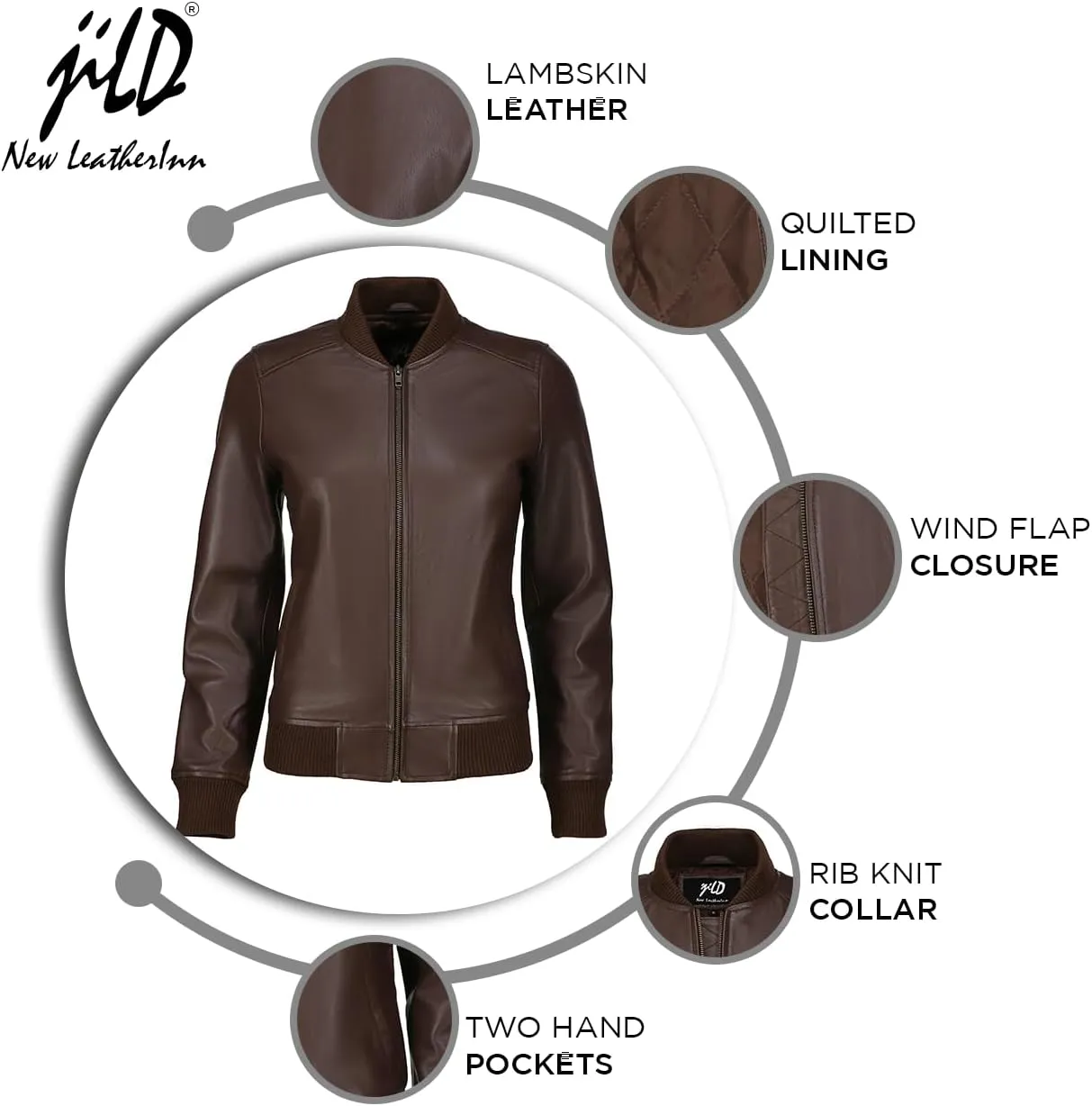 Jild Classical Varsity Style Leather Jacket Women - Casual Fashion Windbreaker Moto Biker Genuine Leather Bomber Jacket Women